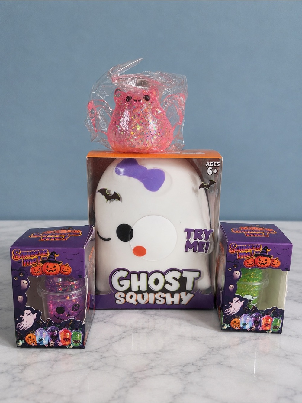 Halloween Bundle Ghost Squishy, Starbucks style mini cups & 1 mystery box bat